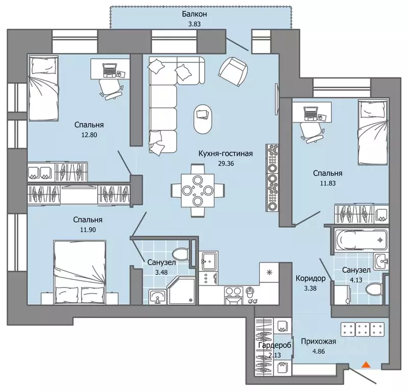 3-к кв. Пермский край, Пермь ул. Дзержинского, 35А (85.0 м) - Фото 2