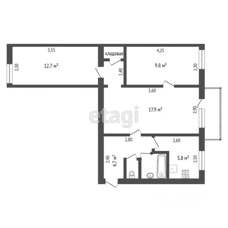 3-к кв. Крым, Симферополь ул. Семашко (55.0 м) - Фото 1