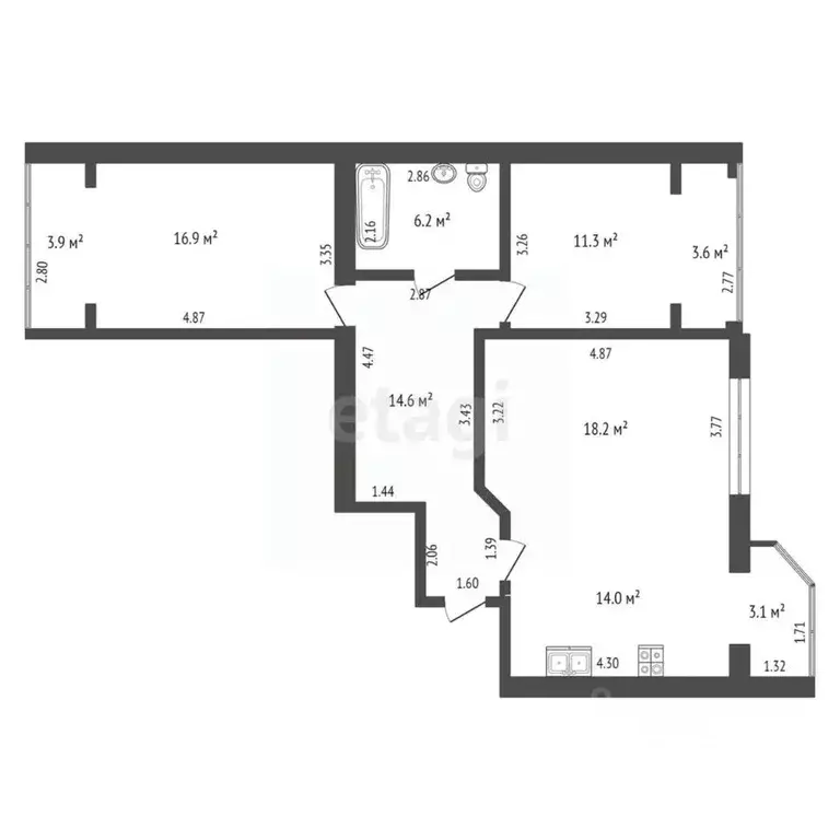 3-к кв. Крым, Симферополь ул. Дачная (93.0 м) - Фото 2