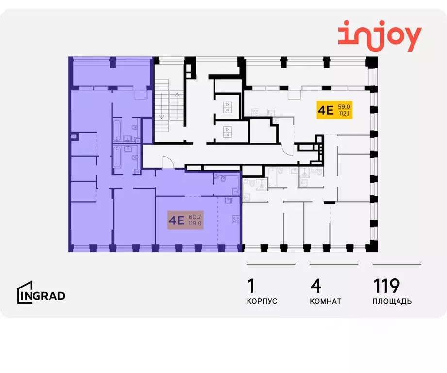 4-к кв. Москва Инджой жилой комплекс (119.0 м) - Фото 1