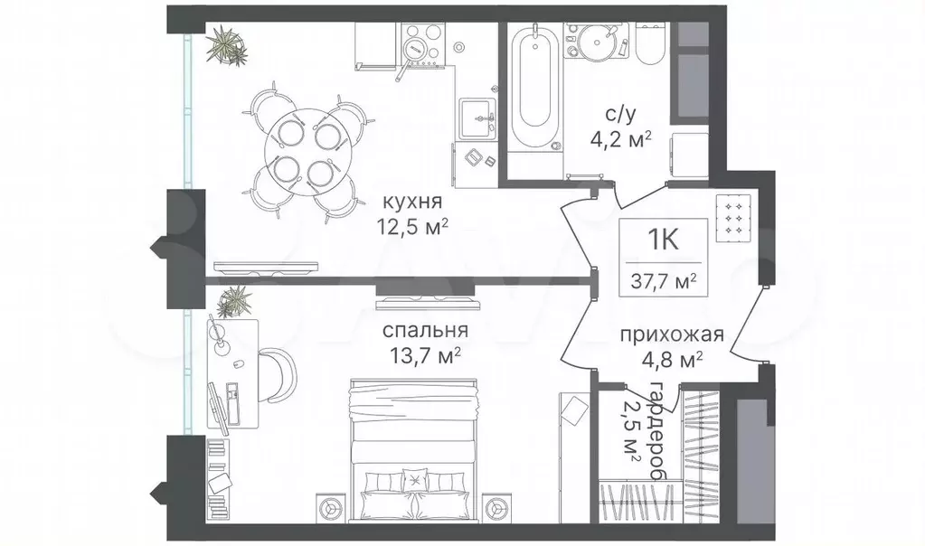 1-к. квартира, 37,7 м, 28/30 эт. - Фото 0