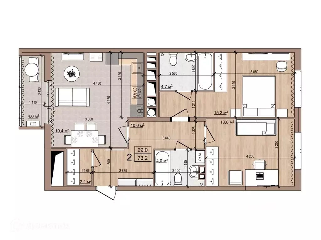 2-к кв. Рязанская область, Рязань Медицинская ул., 3 (73.2 м) - Фото 1