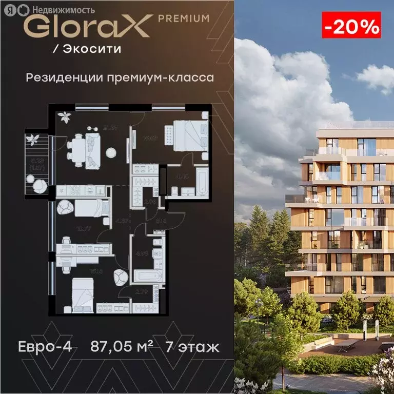 3-комнатная квартира: Казань, ЖК Глоракс Премиум Экосити (87.05 м) - Фото 1