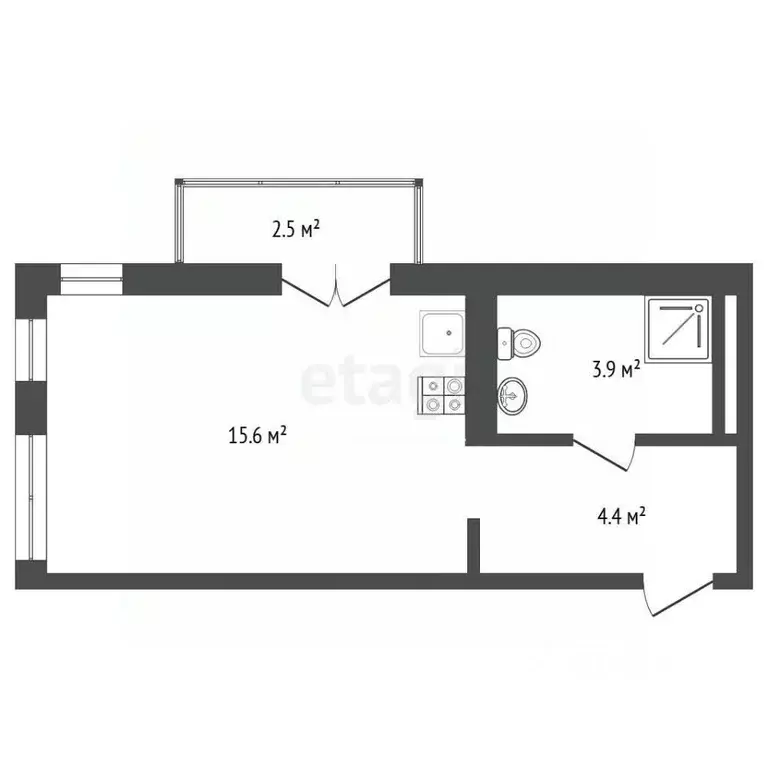Студия Тюменская область, Тюмень ул. Газовиков, 38к2 (24.0 м) - Фото 2