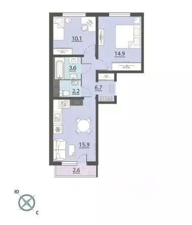 2-к кв. Свердловская область, Екатеринбург Широкая Речка мкр, Меридиан ... - Фото 1