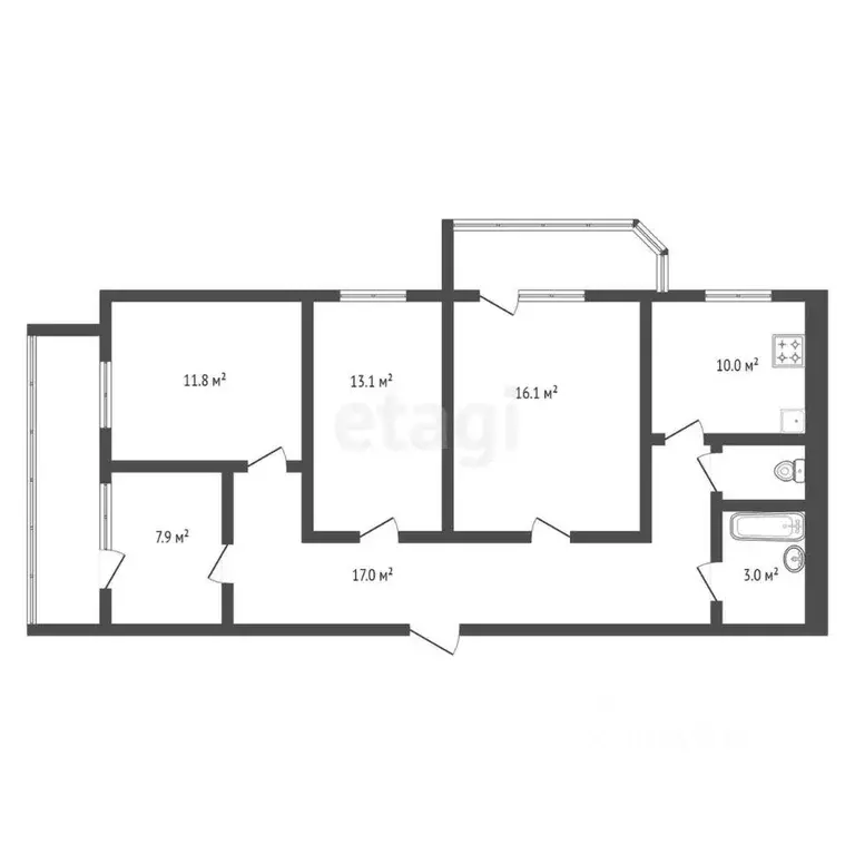 3-к кв. Амурская область, Благовещенск Тополиная ул., 51/1 (87.1 м) - Фото 1