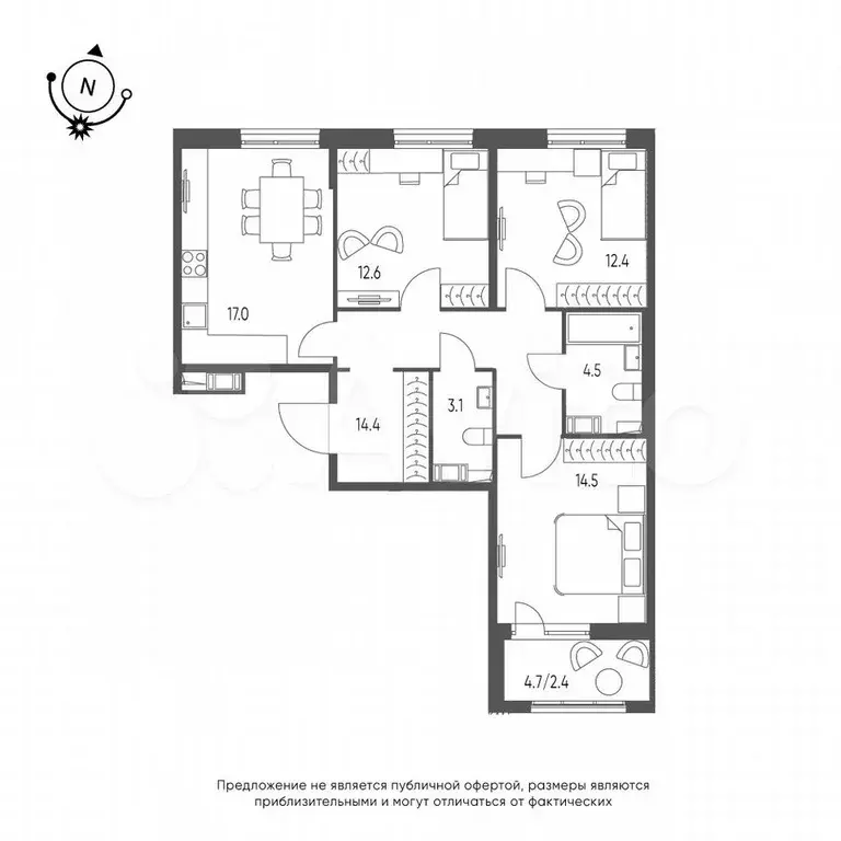 3-к. квартира, 80,9 м, 6/9 эт. - Фото 1