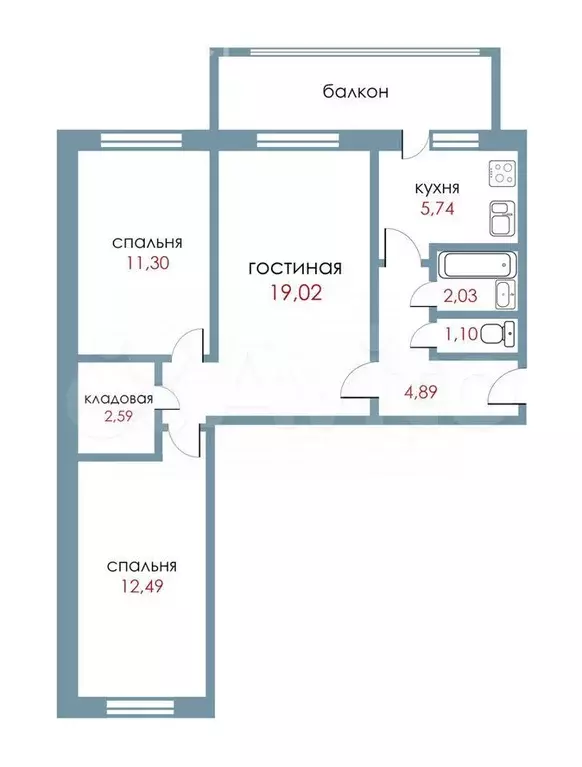 3-к. квартира, 60 м, 1/5 эт. - Фото 0