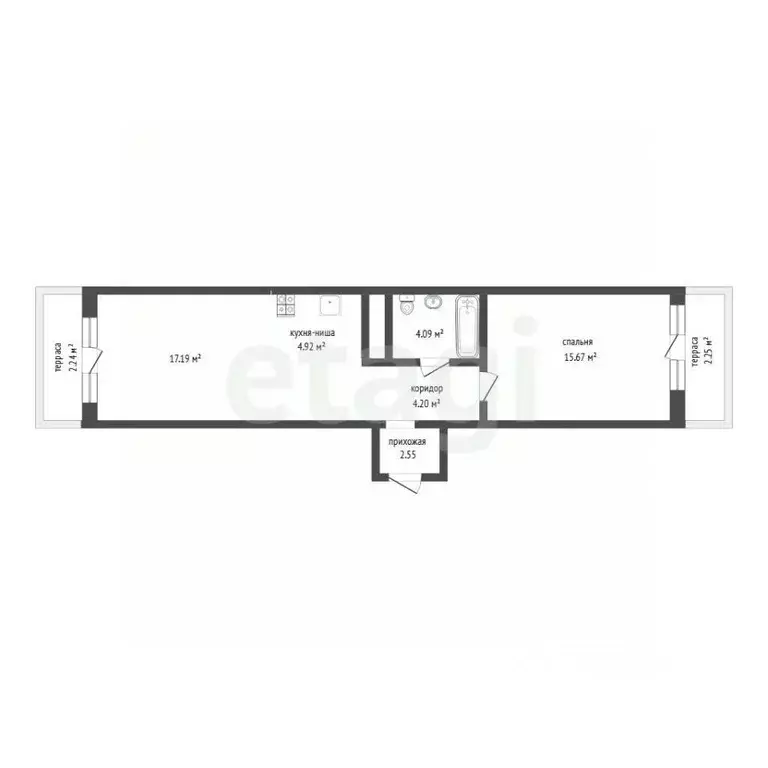 1-к кв. Тюменская область, Тюмень Причальная ул., 7 (49.0 м) - Фото 2