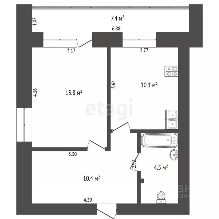 1-к кв. Тюменская область, Тюмень Широтная ул., 112к1 (38.8 м) - Фото 2