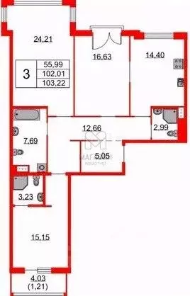 Свободной планировки кв. Санкт-Петербург просп. Бакунина, 33 (103.0 м) - Фото 2