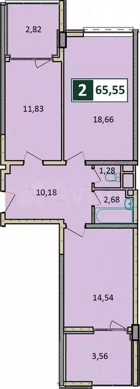 2-к. квартира, 65,6м, 9/9эт. - Фото 0