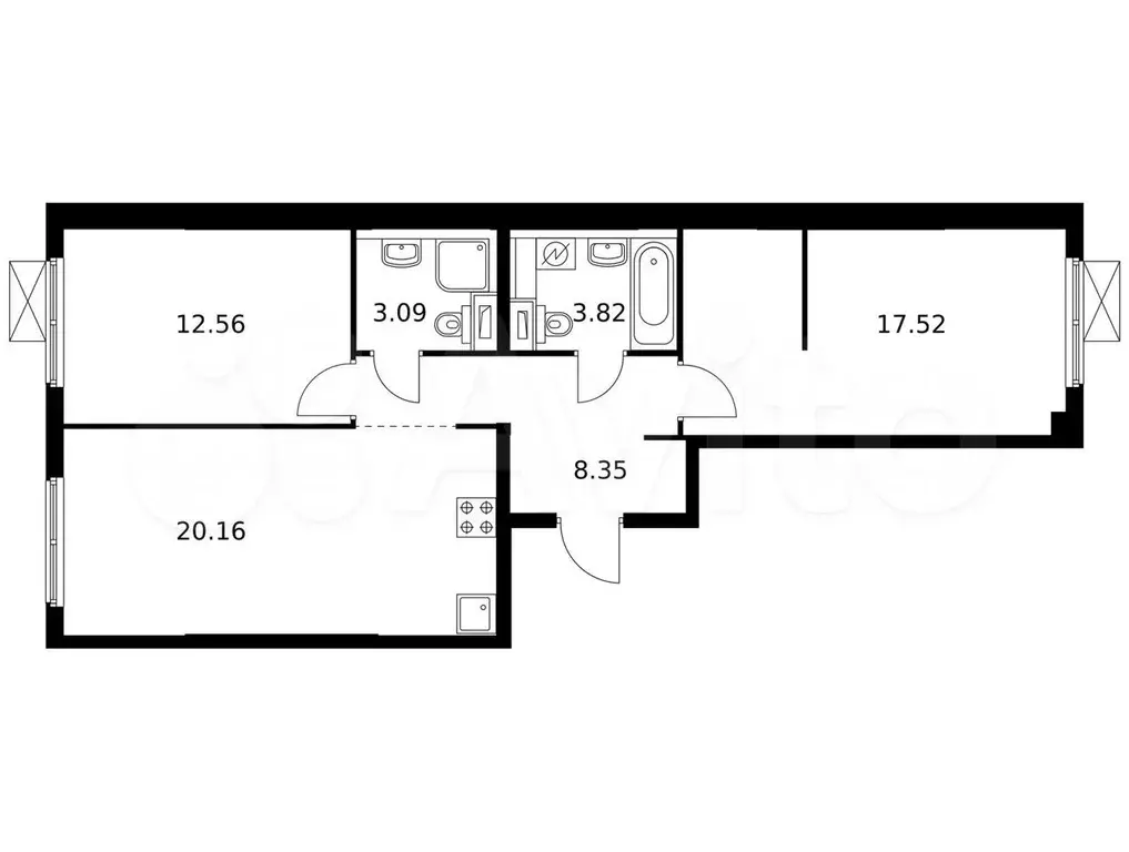 2-к. квартира, 65,5 м, 12/12 эт. - Фото 0