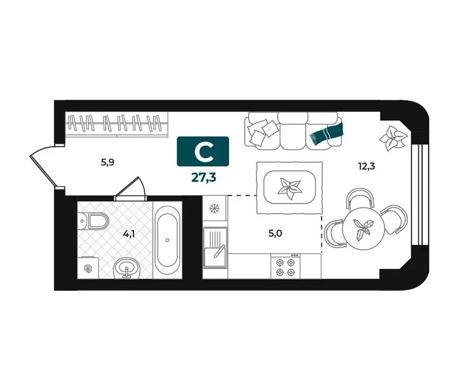 Квартира-студия: Тюмень, улица Евгения Войнова, 8 (27.3 м) - Фото 1