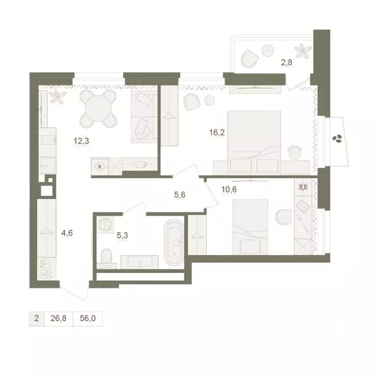 2-к кв. Башкортостан, Уфа Родина Парк жилой комплекс (56.0 м) - Фото 1