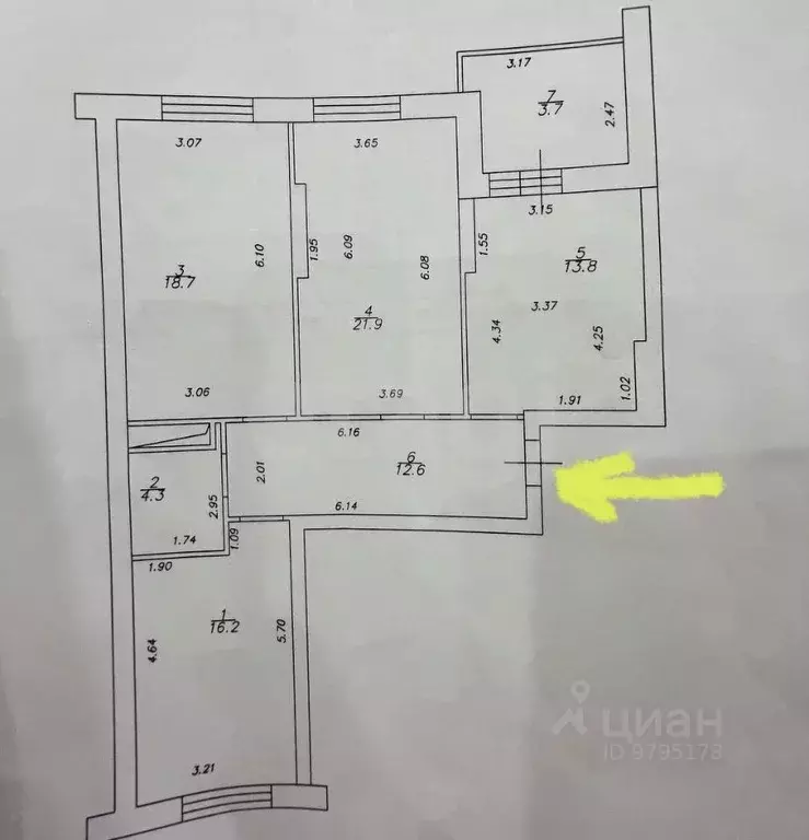 3-к кв. Татарстан, Казань ул. Абсалямова, 19 (87.5 м) - Фото 2
