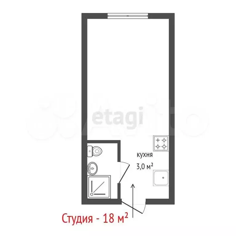 Квартира-студия, 18 м, 2/4 эт. - Фото 0