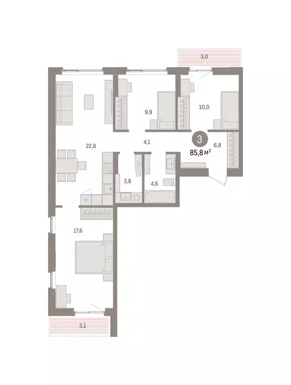 3-комнатная квартира: Пермь, улица Солдатова (85.75 м) - Фото 1