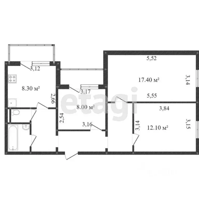 3-к кв. Белгородская область, Белгород ул. Есенина, 40 (63.3 м) - Фото 1