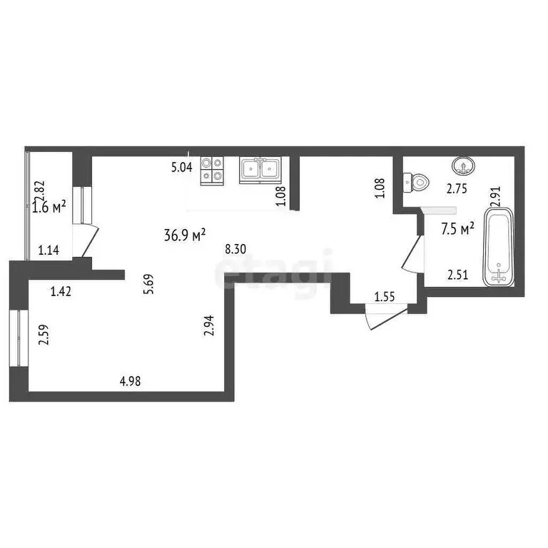 1-комнатная квартира: Набережные Челны, Сармановский тракт, 25 (46 м) - Фото 0