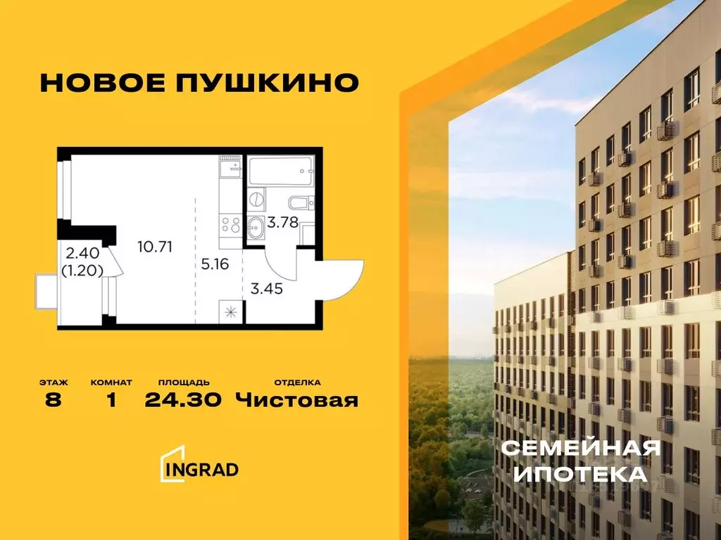 1-к кв. Московская область, Пушкино Новое Пушкино мкр,  (24.3 м) - Фото 0