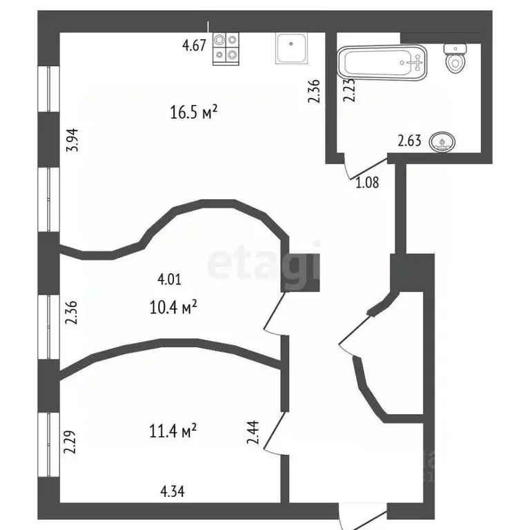 2-к кв. Белгородская область, Белгород Гражданский просп., 56 (52.0 м) - Фото 2