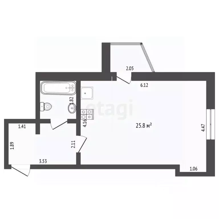 Студия Тюменская область, Тюмень ул. 50 лет ВЛКСМ, 15 (35.9 м) - Фото 2