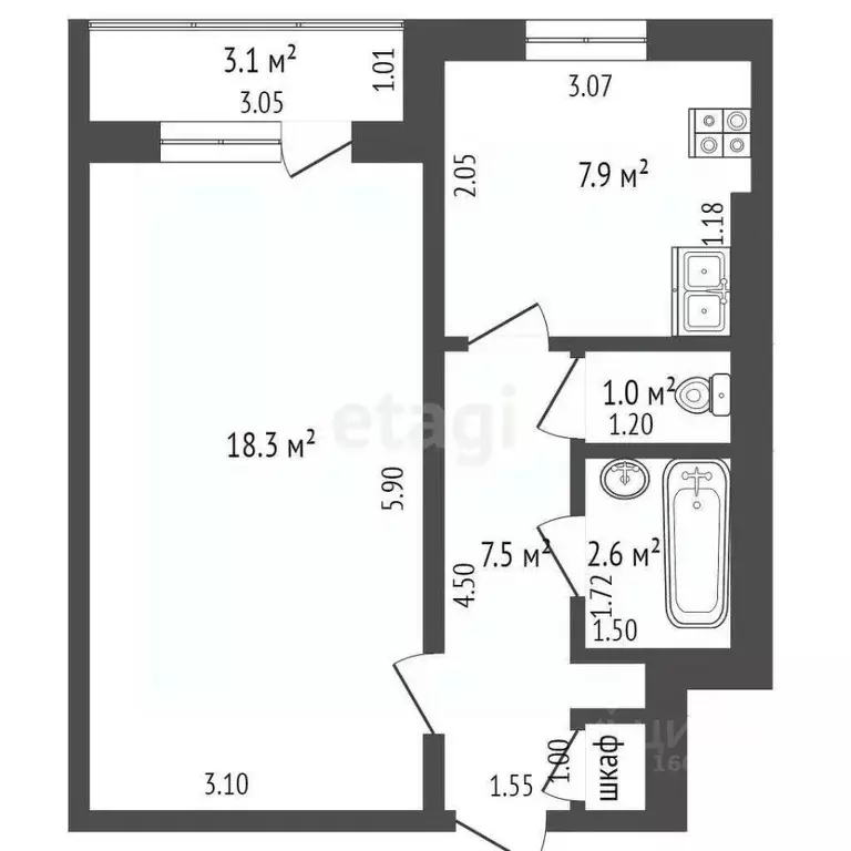 1-к кв. Московская область, Дмитров Центральная ул., 5А (36.8 м) - Фото 2
