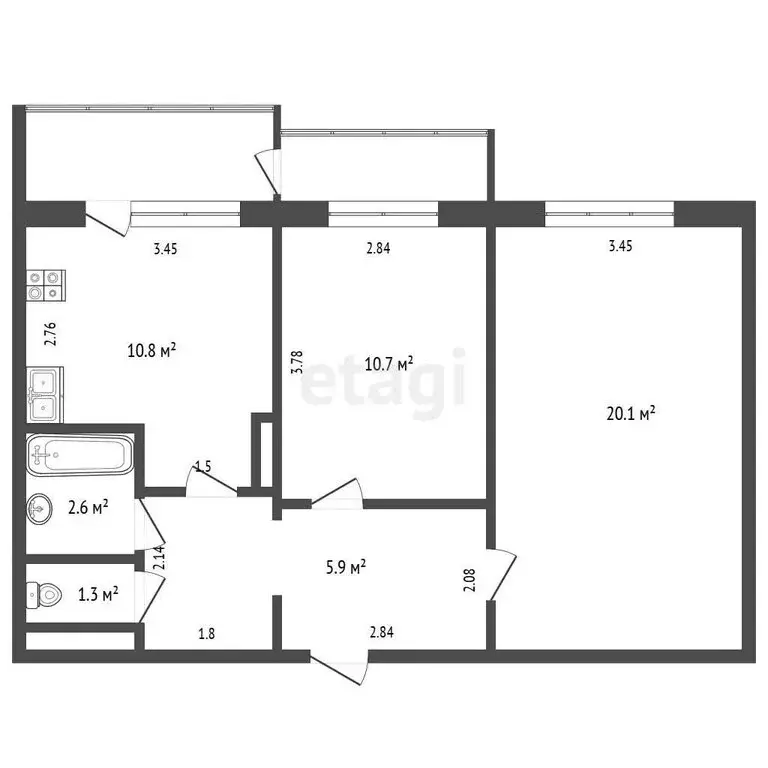2-комнатная квартира: Якутск, 202-й микрорайон, 13 (50.7 м) - Фото 1