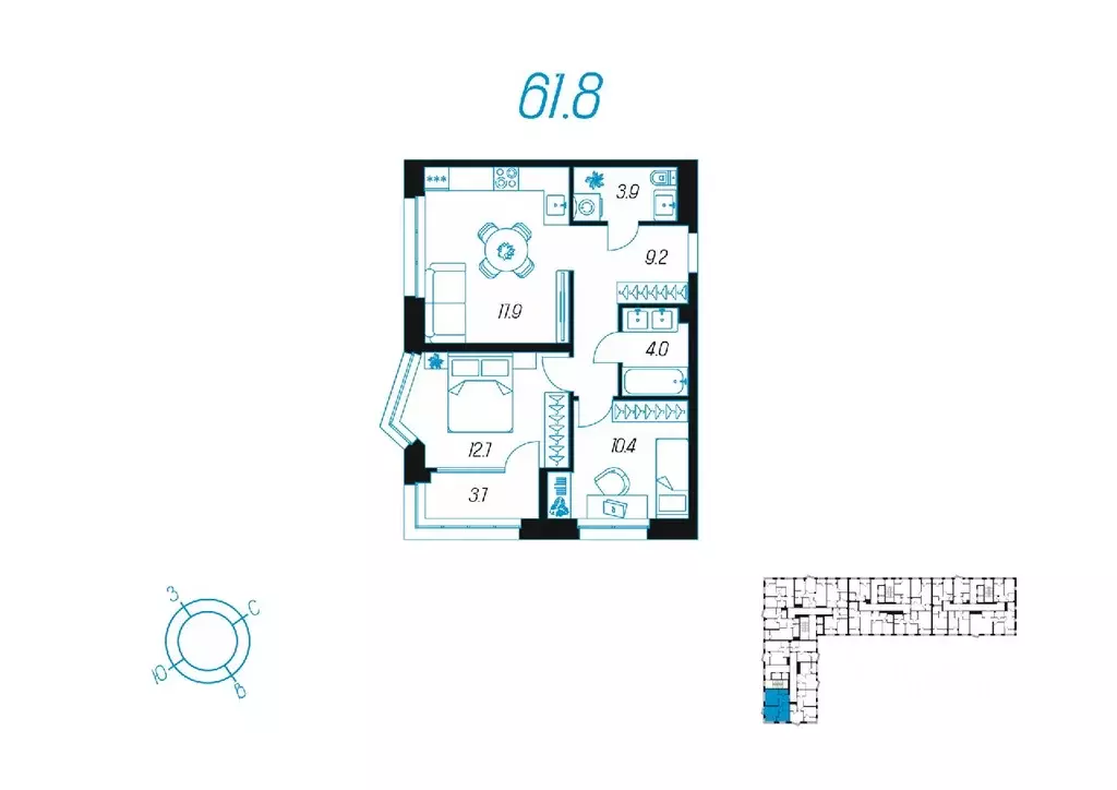 2-к кв. Тульская область, Тула ул. Михеева (61.8 м) - Фото 0