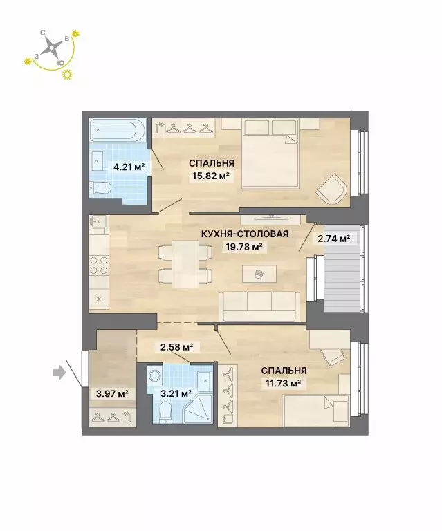 2-комнатная квартира: Екатеринбург, Южногорская улица, 3/2 (64.04 м) - Фото 0