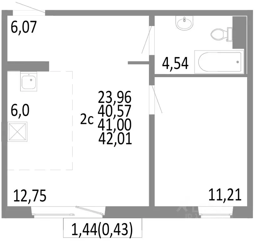 2-к кв. Челябинская область, Челябинск ул. Блюхера, 125В (41.0 м) - Фото 0