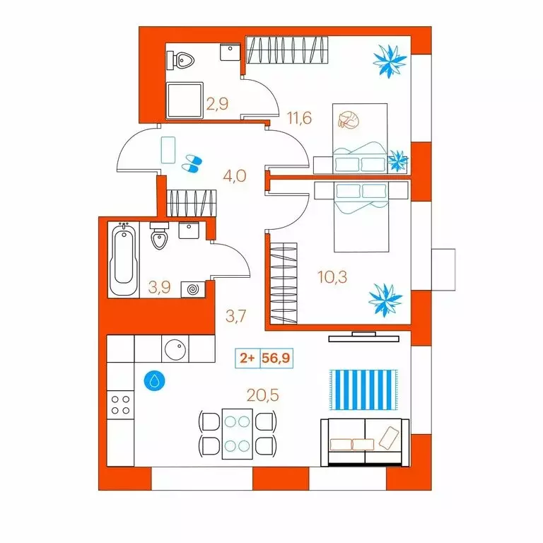 2-комнатная квартира: Тюмень, улица Ветеранов Труда, 36А/3 (56.9 м) - Фото 0