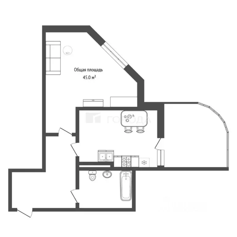 2-к кв. Краснодарский край, Сочи Приморье мкр, ул. Есауленко, 6А (45.0 ... - Фото 2