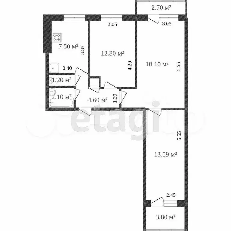 3-к. квартира, 68 м, 9/9 эт. - Фото 0
