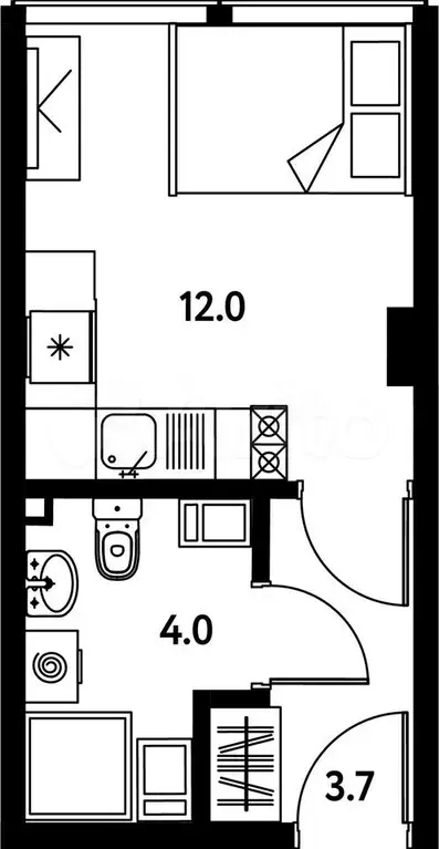 Апартаменты-студия, 19,7 м, 6/10 эт. - Фото 0