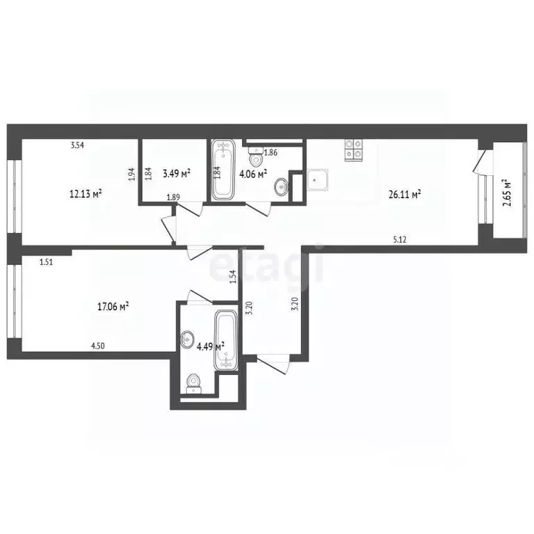 2-к кв. Тюменская область, Тюмень ул. Новоселов, 103 (67.2 м) - Фото 2
