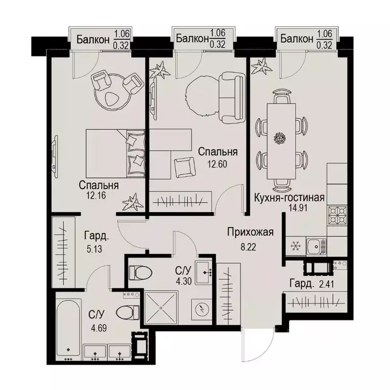 2-к кв. Санкт-Петербург ул. Профессора Попова, 38 (65.38 м) - Фото 0