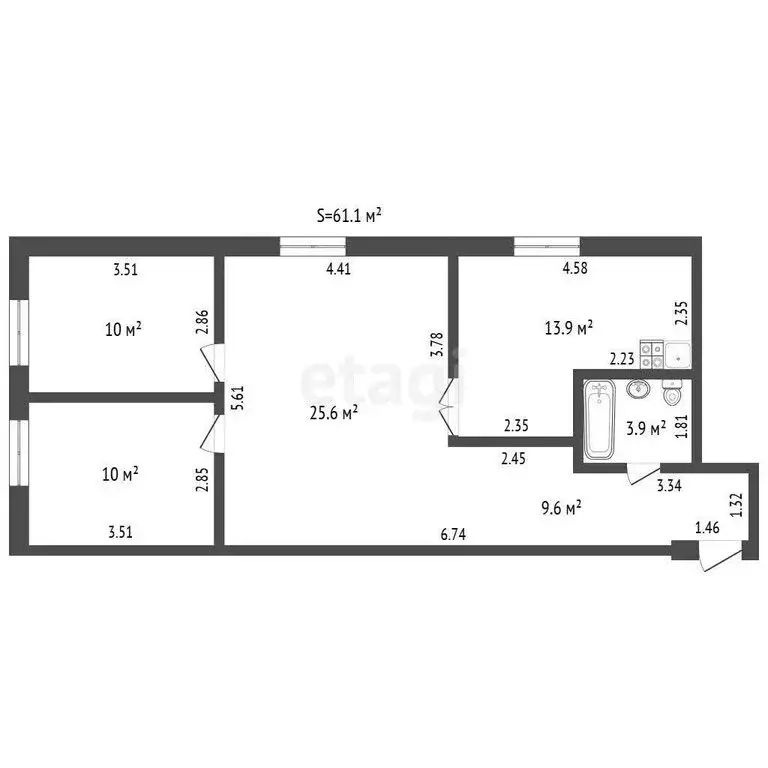 3-комнатная квартира: село Карабаш, улица Мира, 17 (73 м) - Фото 1