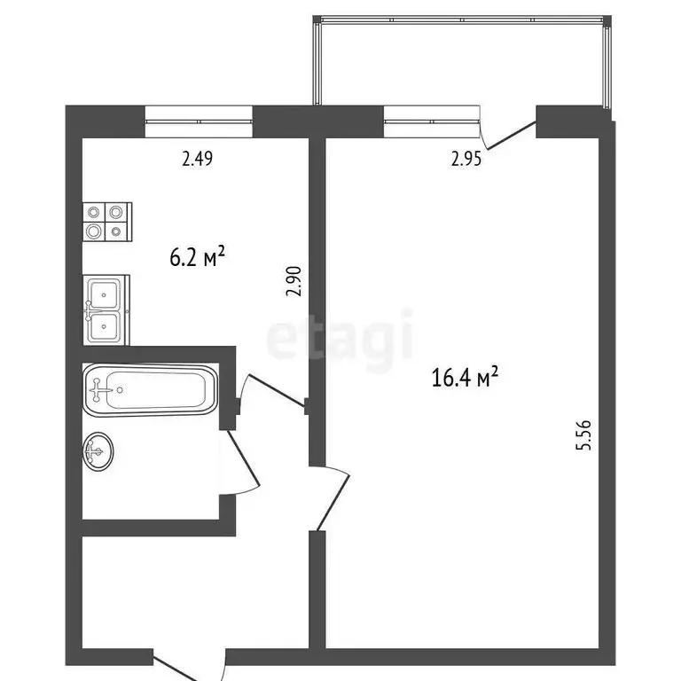 1-комнатная квартира: Вологда, улица Чернышевского, 112Б (30.4 м) - Фото 1