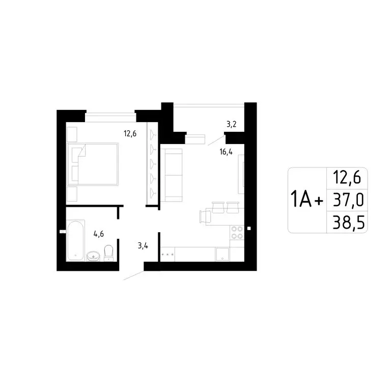 1-комнатная квартира: Стерлитамак, Магистральная улица, 78 (38.6 м) - Фото 0