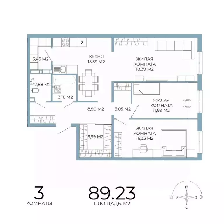 3-к кв. Пензенская область, Пенза Лугометрия жилой комплекс (89.23 м) - Фото 1