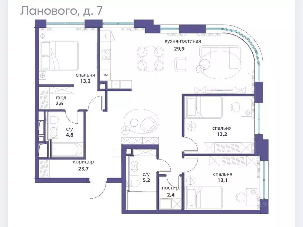 3-к кв. Москва ул. Василия Ланового, 7с1 (110.0 м) - Фото 1