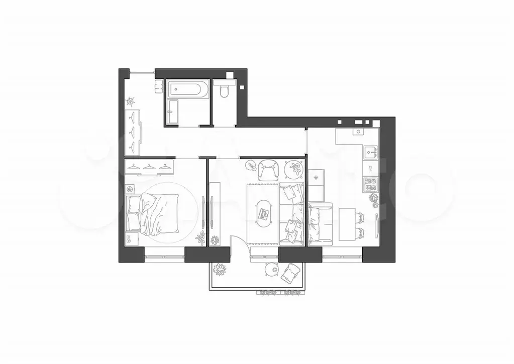 2-к. квартира, 49,5 м, 4/4 эт. - Фото 0