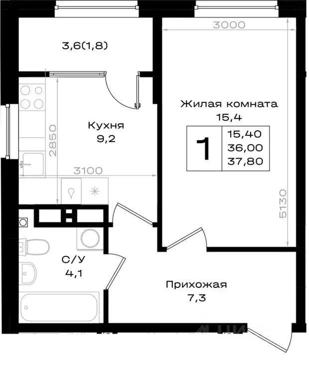 1-к кв. Ростовская область, Аксай просп. Аксайский (37.8 м) - Фото 1