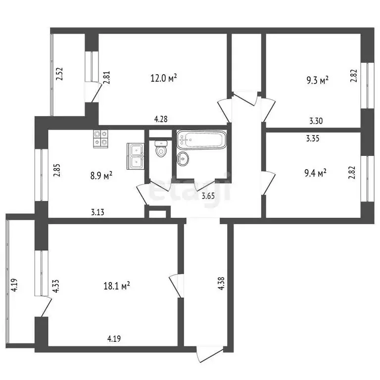 4-комнатная квартира: Новокузнецк, улица Чернышова, 2 (76.5 м) - Фото 1