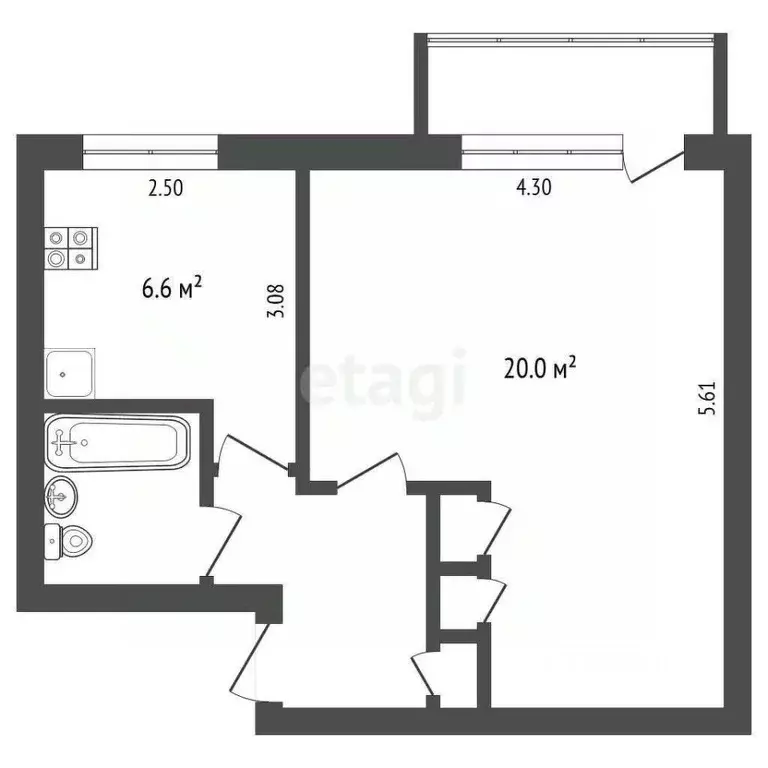 1-к кв. Челябинская область, Челябинск ул. Потемкина, 41 (34.9 м) - Фото 2