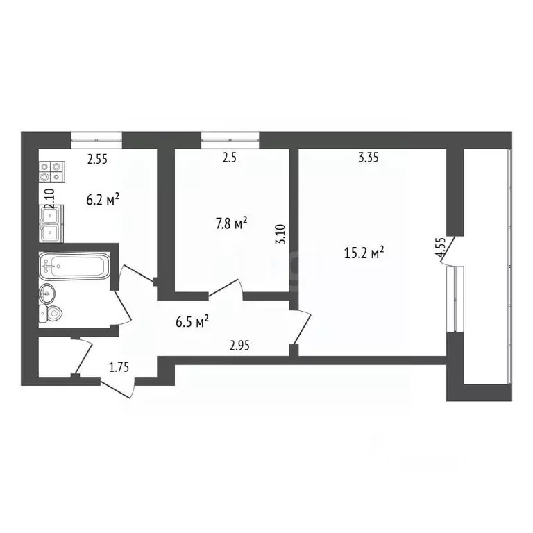 2-к кв. Крым, Бахчисарайский район, с. Верхоречье ул. Садовая, 2 (39.0 ... - Фото 2