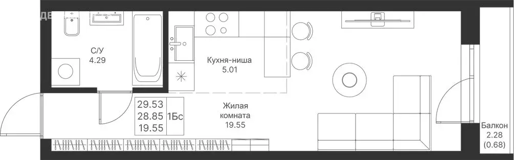 Квартира-студия: Казань, ЖК Мой Ритм (29.53 м) - Фото 0