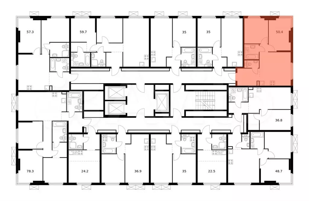 2-к. квартира, 50,4 м, 24/24 эт. - Фото 1